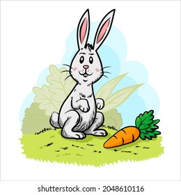 White Rabbit Cartoon Character with Carrot