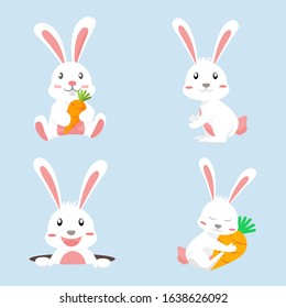 white rabbit cartoon characters set