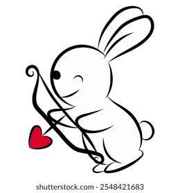 White rabbit cartoon holding a red heart arrow on Valentine's Day, in love, vector.