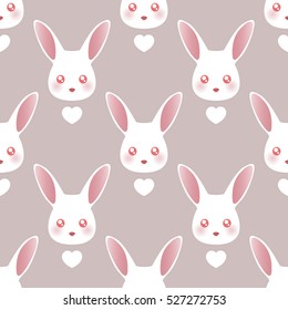 White rabbit. Cartoon seamless pattern
