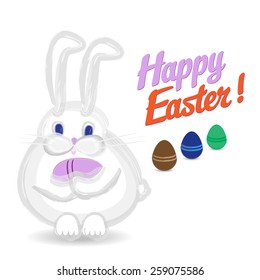 A white rabbit is catching easter eggs