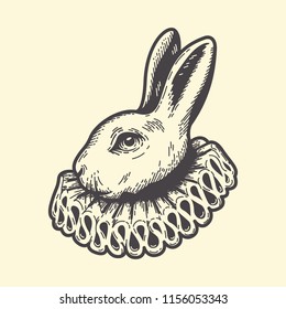 White Rabbit, dressed as herald, Alice's Adventures in Wonderland, vintage engraving style.