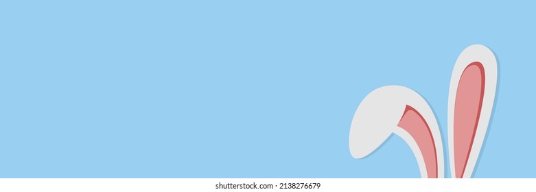 White rabbit ear on pastel blue background. Easter day. Vector illustrator