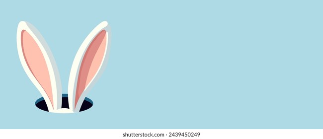 White rabbit ear on pastel blue background. Easter day