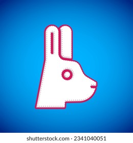White Rabbit with ears icon isolated on blue background. Magic trick. Mystery entertainment concept.  Vector