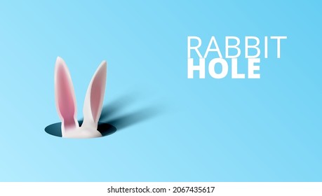 White Rabbit Ears Stick Out From His Hole. EPS10 Vector