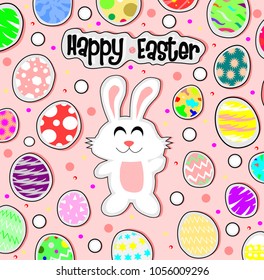 white rabbit and egg on pink back ground,Happy easter concept,Holidays vector.