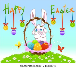 White rabbit with eggs. Vector illustration