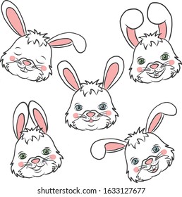 
white rabbit emotions vector drawing