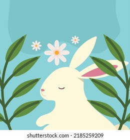 white rabbit and flowers design