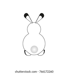 A white rabbit with a fluffy tail is depicted. With ears and legs black at the ends.