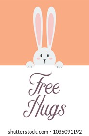 White rabbit with free hugs sign. Vector Illustration