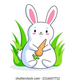 white rabbit with fresh carrot
