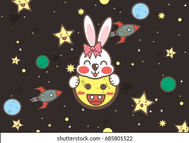 white rabbit and friend in galaxy. bedtime concept vector