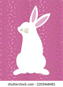 White rabbit with golden confetti background in pink