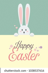White rabbit with happy easter sign. Vector Illustration
