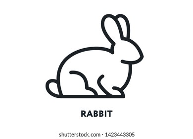 White Rabbit Hare Bunny Pet. Sitting Pose Animal. Vector Flat Line Icon Illustration.
