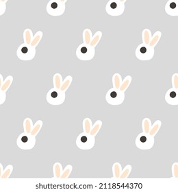 white rabbit, hare, kawaii abstract animal, zoo seamless pattern background, fabric and textile surface design, wrapping paper motif, gift cover texture, hand drawn wallpaper decor, minimal vector