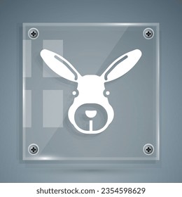 White Rabbit head icon isolated on grey background. Square glass panels. Vector