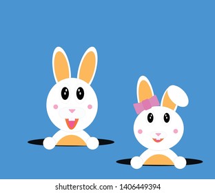 White Rabbit in hold Background Paper Cut Style