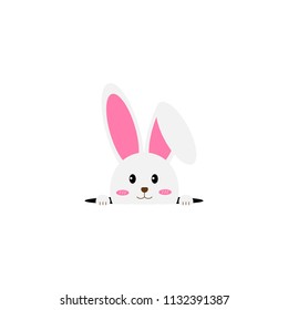 White rabbit in hole. Easter Bunny, Vector illustration