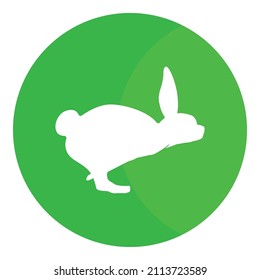 White rabbit hopping with ears pointing up