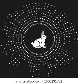 White Rabbit icon isolated on grey background. Abstract circle random dots. Vector Illustration