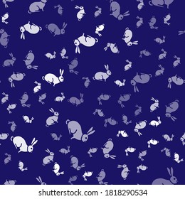White Rabbit icon isolated seamless pattern on blue background.  Vector