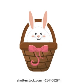 white rabbit inside brown hamper