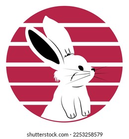 White rabbit inside sphere made with magenta stripes. Vector illustration isolated on white background.