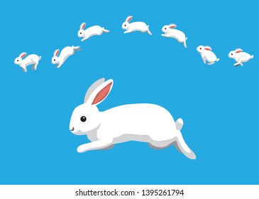White Rabbit Jumping Motion Animation Sequence Cartoon Vector Illustration