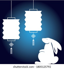white rabbit with lanterns design, Happy mid autumn harvest festival oriental chinese and celebration theme Vector illustration