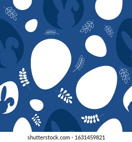White Rabbit Navy Blue Background. Happy Easter, easter seamless pattern, easter background, easter design. Vector Illustration