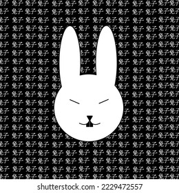 White rabbit on the background of Chinese characters, Symbol 2023 new year by chinese luna calendar, Creative print for greeting card or t-shirt