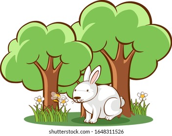 Conejo blanco en ilustración de fondo blanco