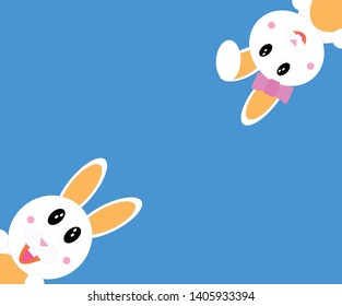 White Rabbit On Blue Background Paper Cut Style