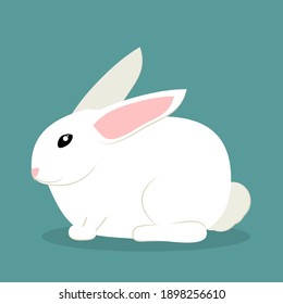 white rabbit on blue background, illustration for happy Easter and for the year of the rabbit on the Chinese calendar