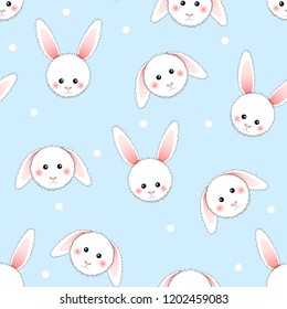 White Rabbit on Light Blue Background. Vector Illustration.