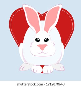 white rabbit on a pink background, illustration on the theme of love and spring