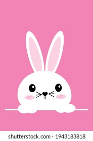 Conejo blanco sobre el vector de fondo rosa.Conejo lindo para tarjeta de saludo o icono sobre el concepto de Pascua.