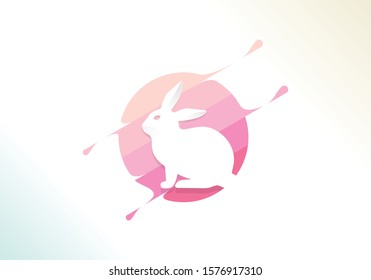 A white rabbit on pink color shade with wave style background