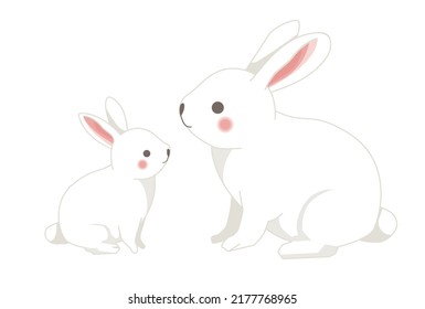 White Rabbit Parent and Child, Vector illustration