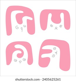The white rabbit and the pink element. Minimalism. Abstract figures. Flat. Linear. Isolated vector illustrations.