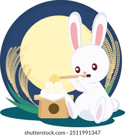 White Rabbit Playing Flute at Full moon Night