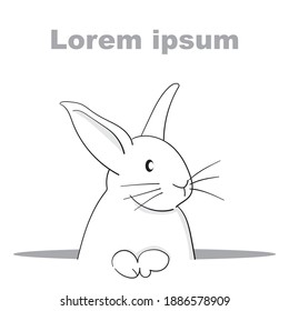 A white rabbit Rabbit pokes from the hole. vector illustrator Minimalist cartoon style. winter new year and Christmas. doodle cartoon