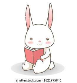 White rabbit is reading a pink book cartoon character.