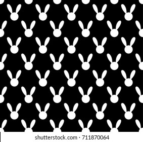 White Rabbit Seamless on Black Background. Vector Illustration.