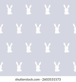 White Rabbit Silhouette Isolated on Soft background. Baby Nappy Print Swatch, Childish Textile Seamless Fabric Pattern Background. Easter mascot Bunny Symbol for Holiday Gift Wrapping Paper Design.