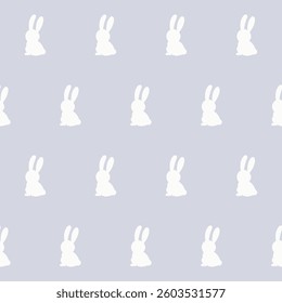 White Rabbit Silhouette Isolated on Soft background. Baby Nappy Print Swatch, Childish Textile Seamless Fabric Pattern Background. Easter mascot Bunny Symbol for Holiday Gift Wrapping Paper Design.