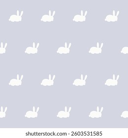 White Rabbit Silhouette Isolated on Soft background. Baby Nappy Print Swatch, Childish Textile Seamless Fabric Pattern Background. Easter mascot Bunny Symbol for Holiday Gift Wrapping Paper Design.